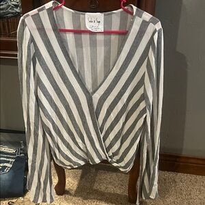 Women's Striped Gray Wrap Top